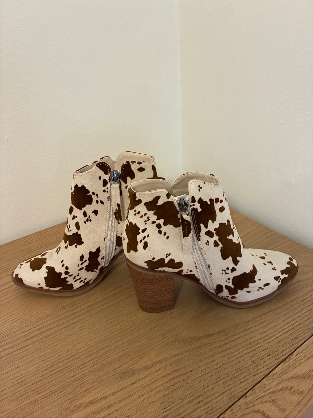 MIA Brown and White Cow-Print Ankle Boots